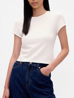 Soft White Waffle Knit Crop Baby Tee